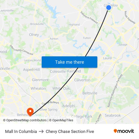 Mall In Columbia to Chevy Chase Section Five map