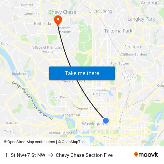 H St Nw+7 St NW to Chevy Chase Section Five map