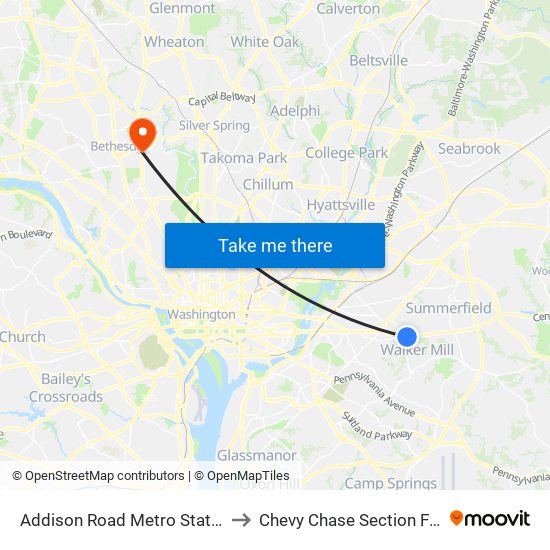 Addison Road Metro Station to Chevy Chase Section Five map