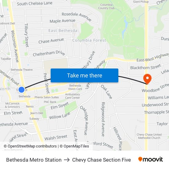 Bethesda Metro Station to Chevy Chase Section Five map