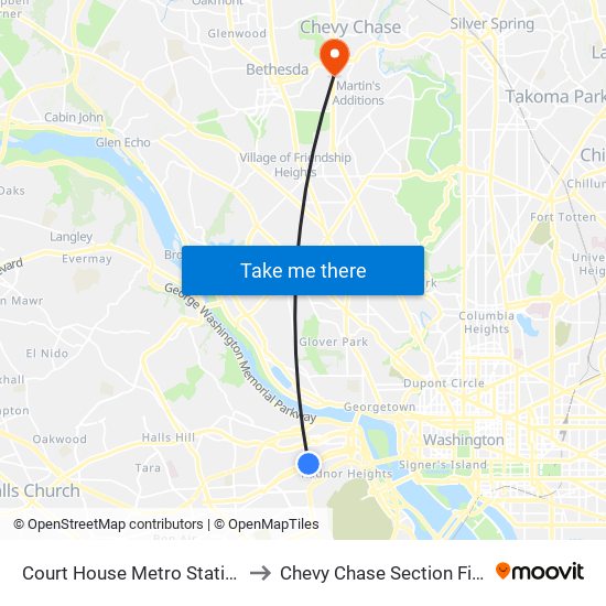 Court House Metro Station to Chevy Chase Section Five map