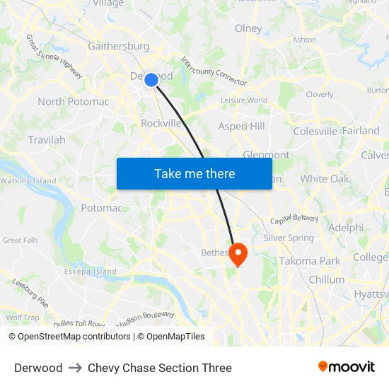 Derwood to Chevy Chase Section Three map