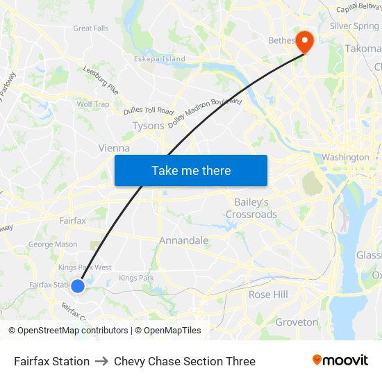 Fairfax Station to Chevy Chase Section Three map