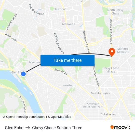 Glen Echo to Chevy Chase Section Three map