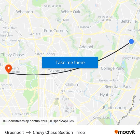 Greenbelt to Chevy Chase Section Three map