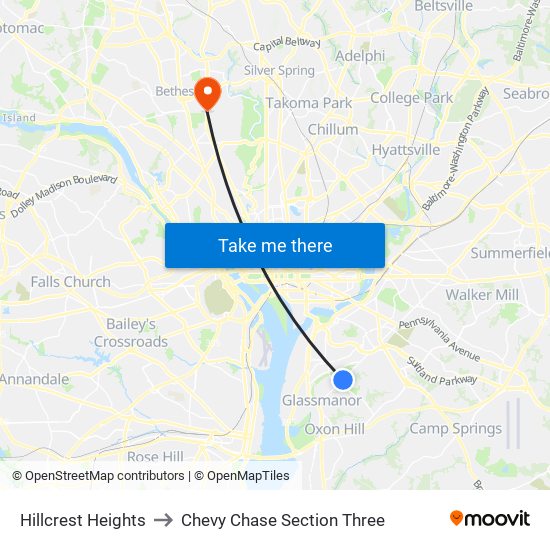 Hillcrest Heights to Chevy Chase Section Three map