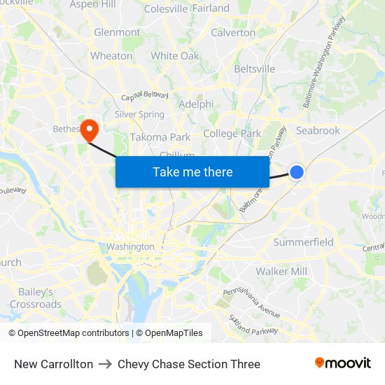 New Carrollton to Chevy Chase Section Three map