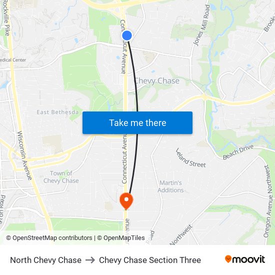 North Chevy Chase to Chevy Chase Section Three map