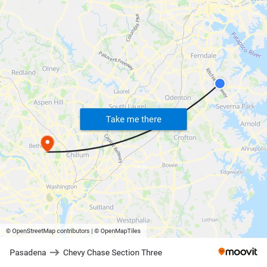 Pasadena to Chevy Chase Section Three map