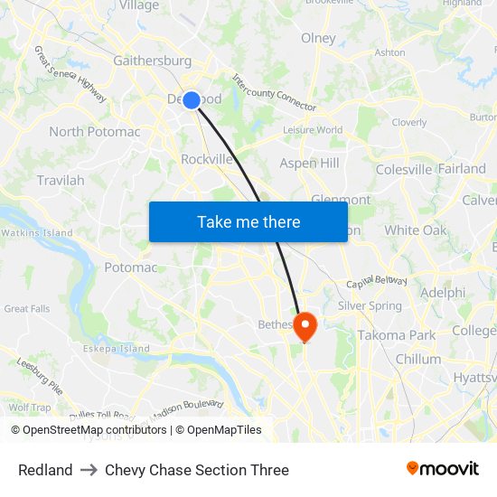 Redland to Chevy Chase Section Three map