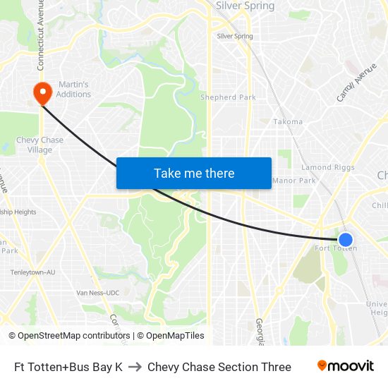 Fort Totten+Bay K to Chevy Chase Section Three map