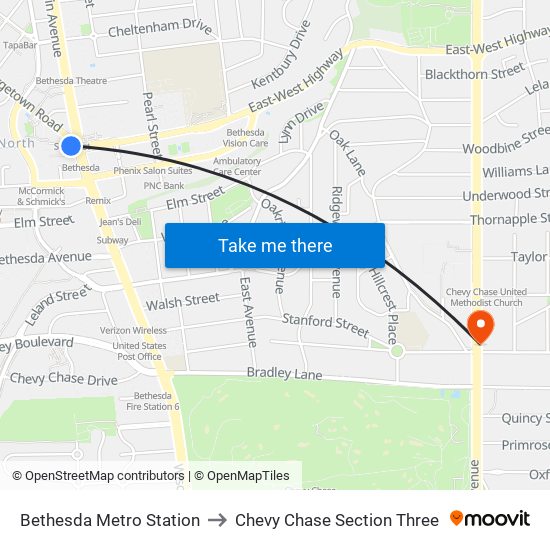 Bethesda Metro Station to Chevy Chase Section Three map