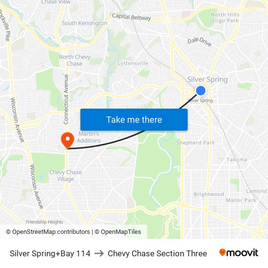 Silver Spring+Bay 114 to Chevy Chase Section Three map