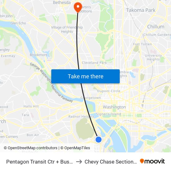 Pentagon Transit Ctr + Bus Bay U7 to Chevy Chase Section Three map