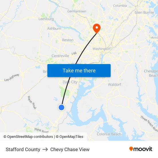 Stafford County to Chevy Chase View map