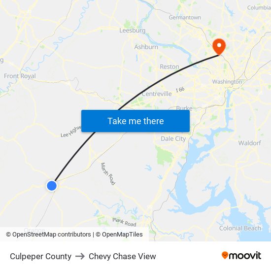 Culpeper County to Chevy Chase View map