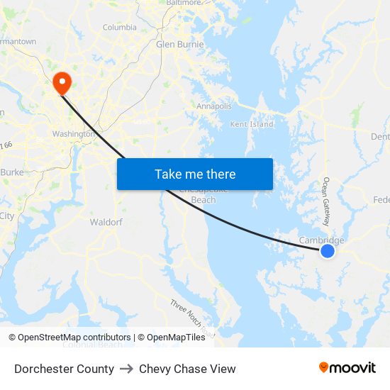 Dorchester County to Chevy Chase View map