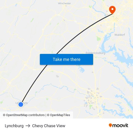 Lynchburg to Chevy Chase View map