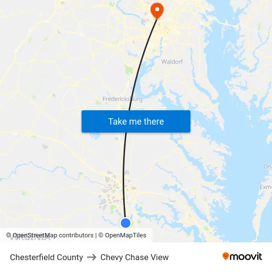 Chesterfield County to Chevy Chase View map