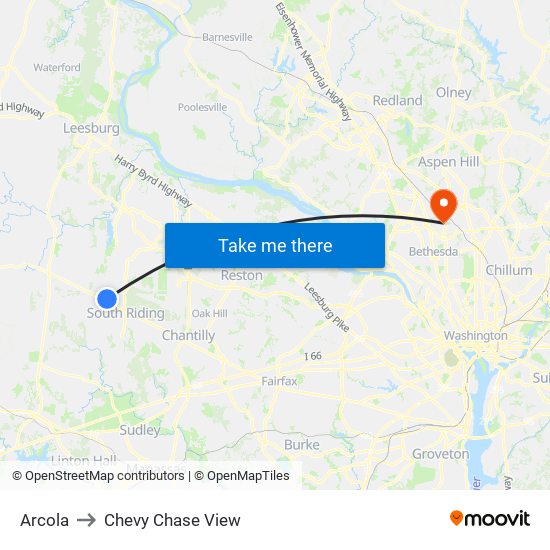 Arcola to Chevy Chase View map