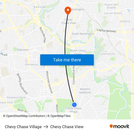 Chevy Chase Village to Chevy Chase View map