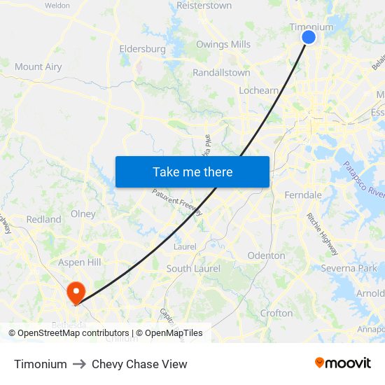 Timonium to Chevy Chase View map