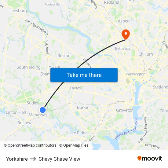 Yorkshire to Chevy Chase View map