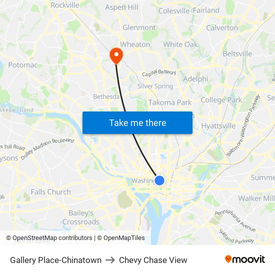 Gallery Place-Chinatown to Chevy Chase View map