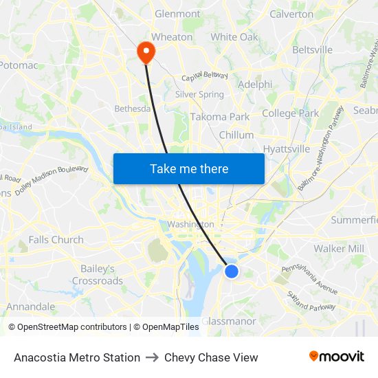 Anacostia Metro Station to Chevy Chase View map