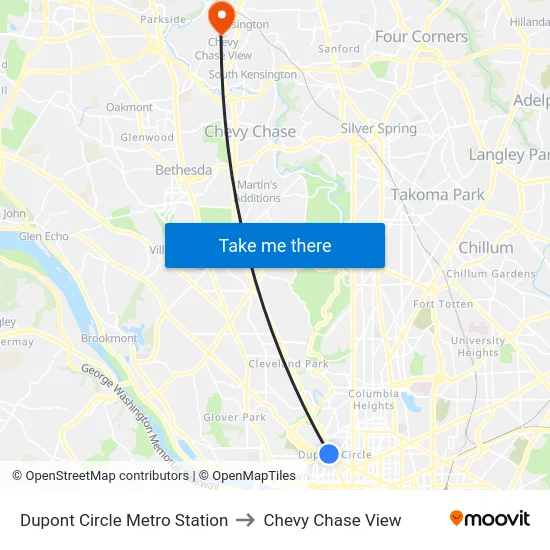 Dupont Circle Metro Station to Chevy Chase View map