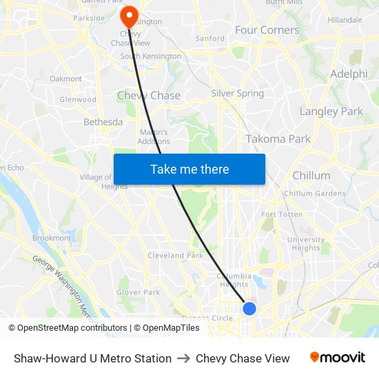 Shaw-Howard U Metro Station to Chevy Chase View map