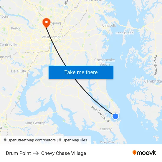 Drum Point to Chevy Chase Village map