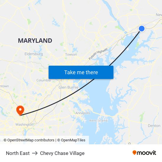 North East to Chevy Chase Village map