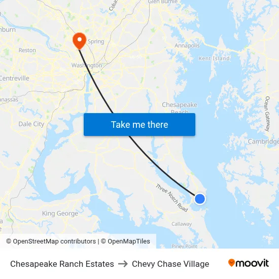 Chesapeake Ranch Estates to Chevy Chase Village map