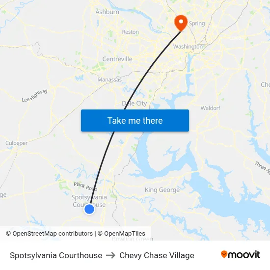 Spotsylvania Courthouse to Chevy Chase Village map