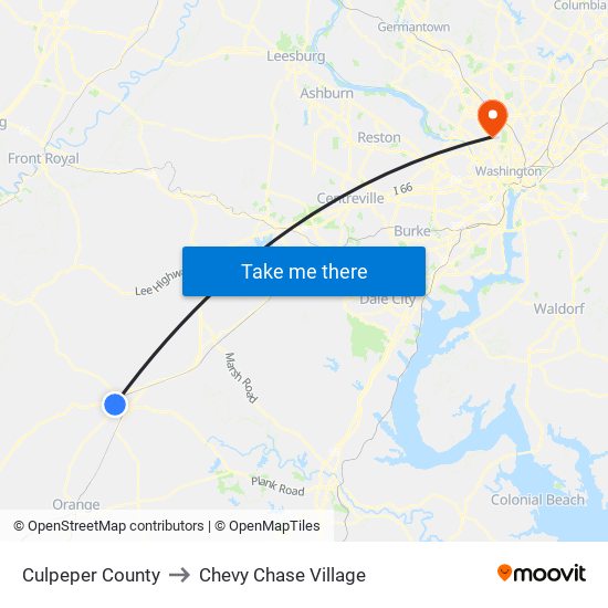 Culpeper County to Chevy Chase Village map