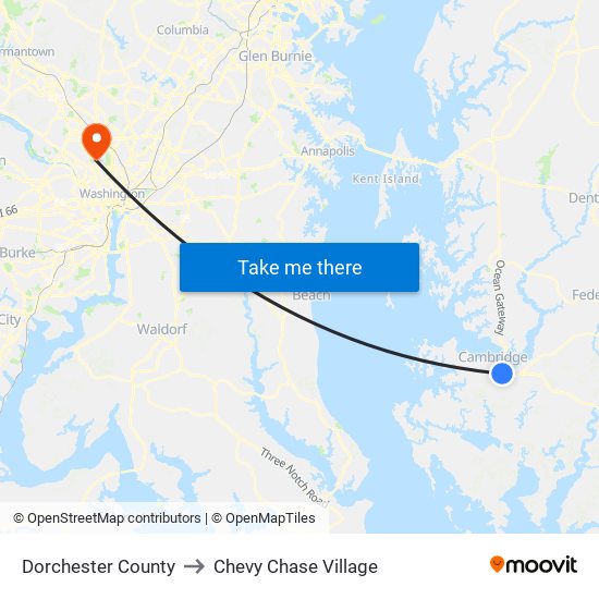 Dorchester County to Chevy Chase Village map