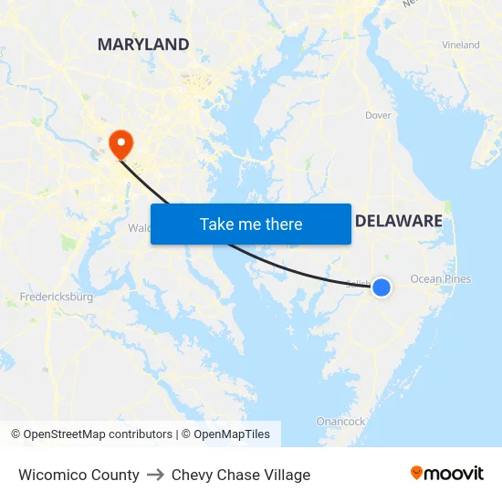 Wicomico County to Chevy Chase Village map