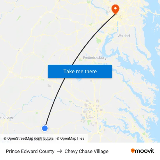 Prince Edward County to Chevy Chase Village map