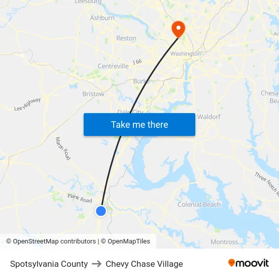 Spotsylvania County to Chevy Chase Village map