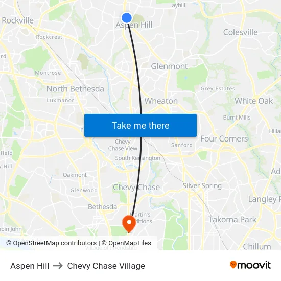 Aspen Hill to Chevy Chase Village map