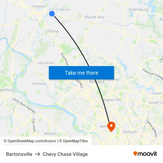 Bartonsville to Chevy Chase Village map