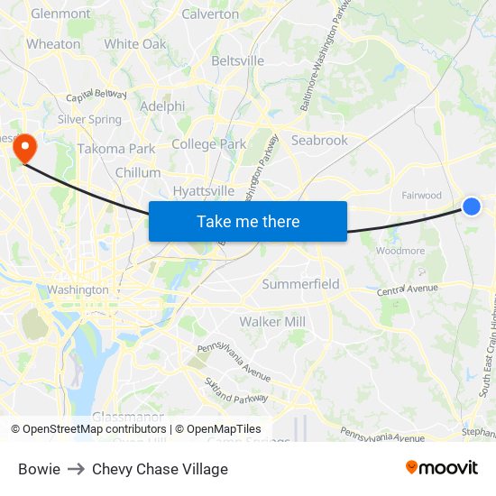 Bowie to Chevy Chase Village map