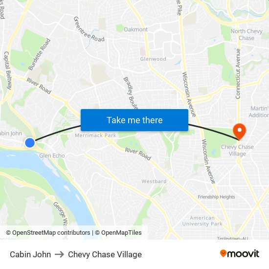 Cabin John to Chevy Chase Village map