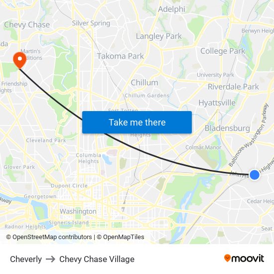 Cheverly to Chevy Chase Village map