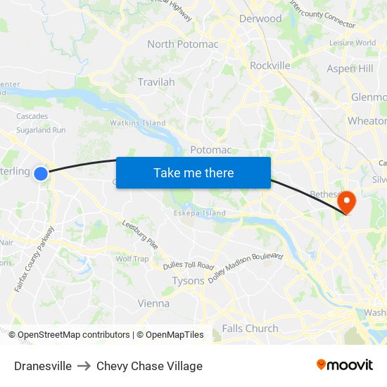 Dranesville to Chevy Chase Village map