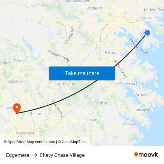 Edgemere to Chevy Chase Village map