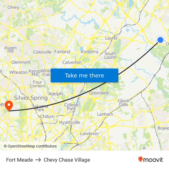 Fort Meade to Chevy Chase Village map