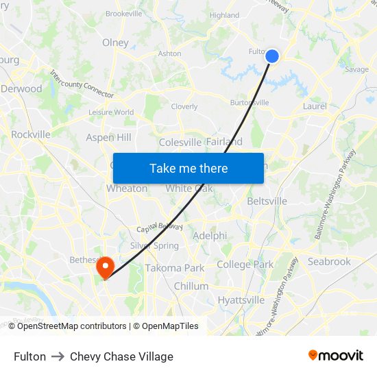 Fulton to Chevy Chase Village map