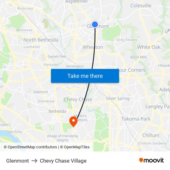 Glenmont to Chevy Chase Village map